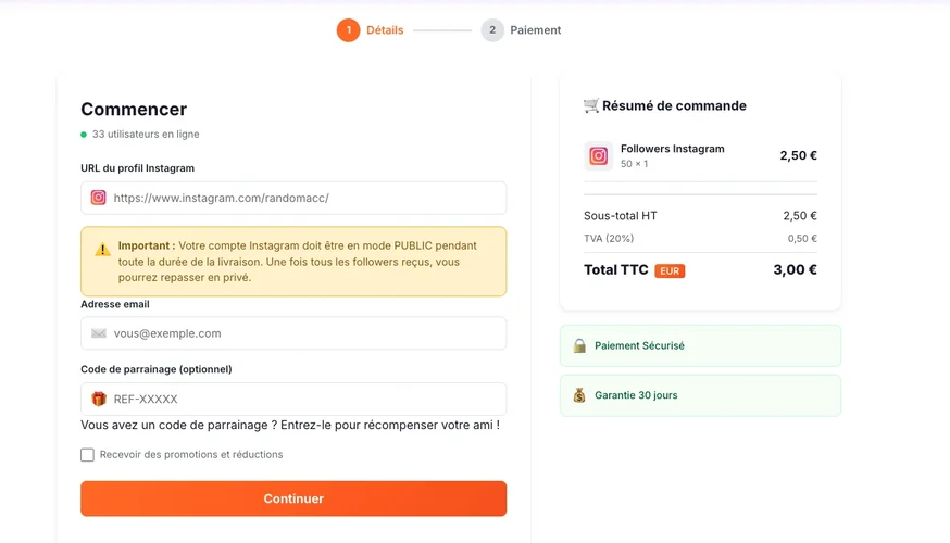 Procedura per comprare followers Instagram su Followers Lab